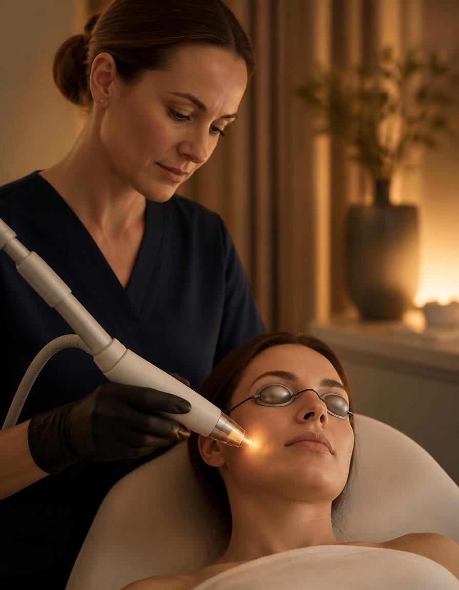 Laser pigmentation treatment with protective eyewear