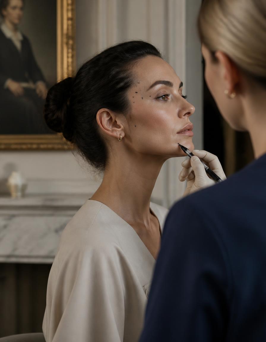 Consultation mapping facial harmony before cosmetic treatment